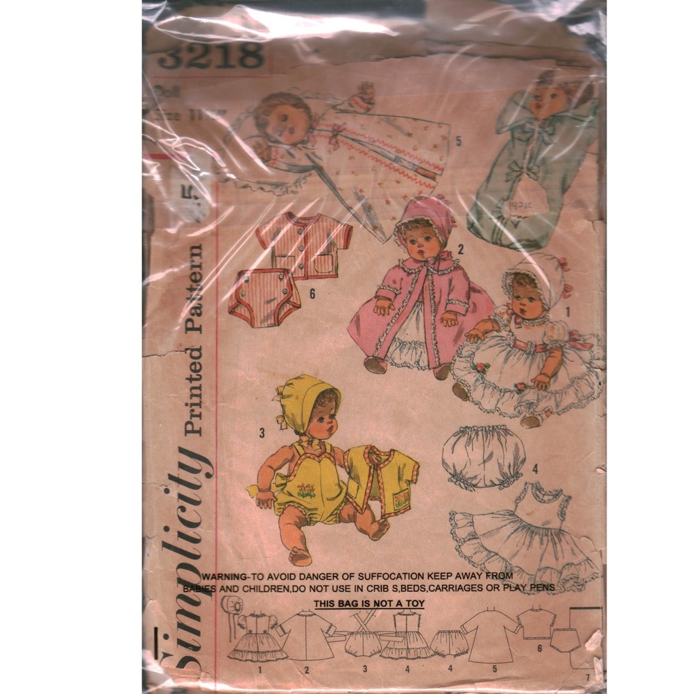 Simplicity 3218 Vintage Doll Clothes Pattern Betsy Wetsy Tiny Tears 11.5 Inch